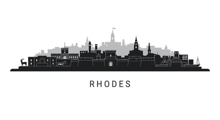 Naklejka premium Rhodes with Greece City skyline vector silhouette.