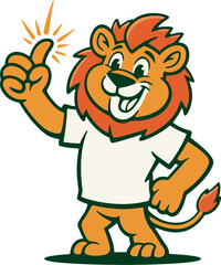 Thumbs up lion cartoon mascot. 