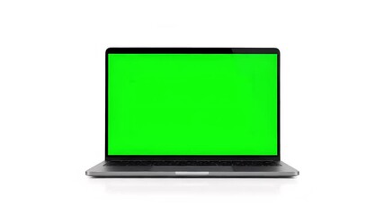 Modern laptop opening on white background with green screen display, clean 4K tech clip for UI demos, product mockups, video overlays, and stock footage editing - Powered by Adobe