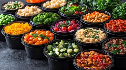 Colorful Assortment of Fresh Vegetables and Cooked Dishes in Bowls