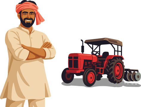 Indian farmer and tractor vector illustration
