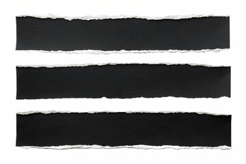 Three Black Ripped Paper Strips Isolated on White Background Perfect for Design Elements