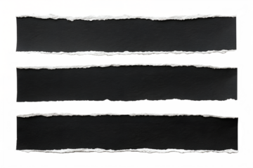Three Black Ripped Paper Strips Isolated on White Background Perfect for Design Elements