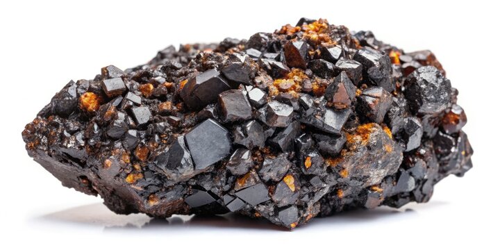 Macro Photography of Magnetite: Iron Ore Fe3O4 Crystal Structure, Close-up Mineral Detail,  High-Resolution Microphotograph, Black Magnetic Oxide