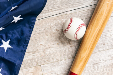 American Flag With Baseball And Bat Background