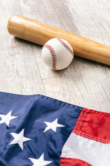 American Flag With Baseball And Bat Background