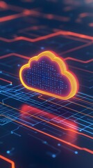 Digital cloud icon against a tech-inspired background. Cloud computing services concept.