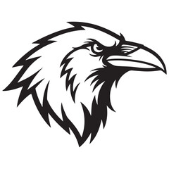 Obraz premium A stylized raven head in black white side profile detailed feathers