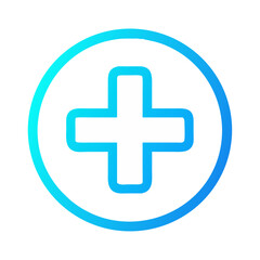 Obraz premium Medical Cross Symbol Healthcare Icon Design, Plus Sign Graphic, Blue Gradient Circle