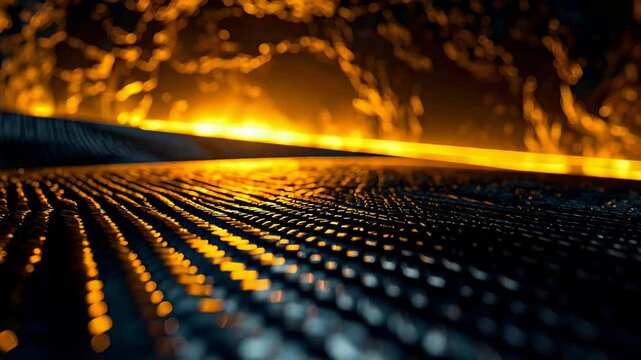 Glowing lines on textured surface, blurred background