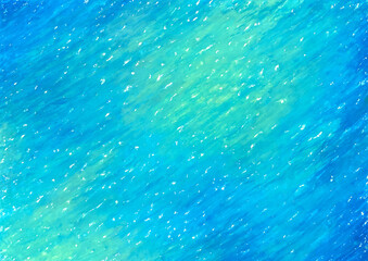 Hand drawn illustration of water surface in oil pastel. Texture material with beautiful gradation of blue and  light blue.