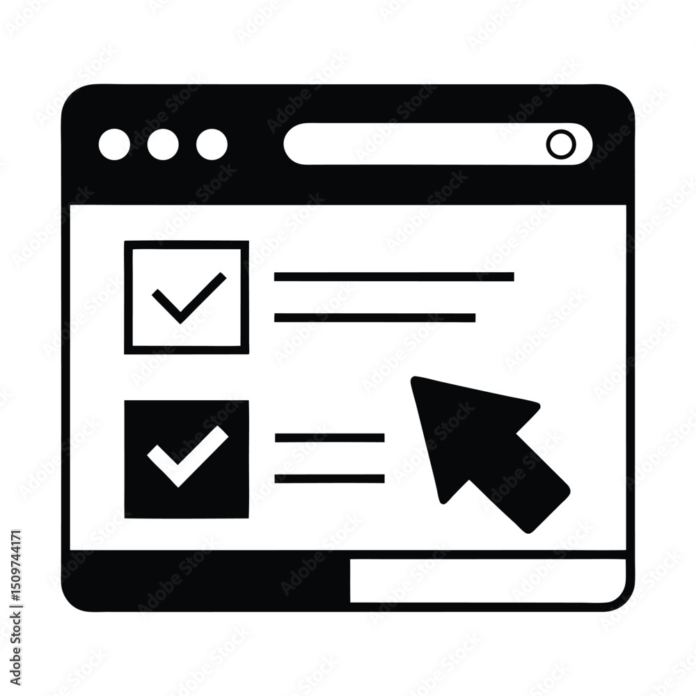 Aufkleber cursor clicking checkbox on webpage white graphics isolated on white background