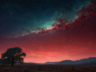 Fototapeta premium Mesmerizing Night Sky Starry Landscape with Solitary Tree
