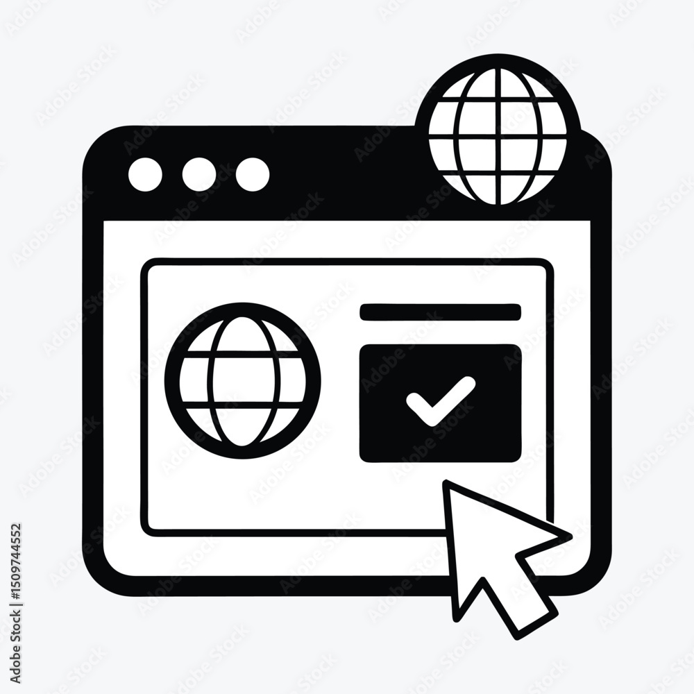 Poster Web browser cursor clicking checkbox icon isolated on white background