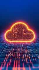 Digital cloud symbol with glowing circuit patterns and abstract background. Cloud computing services concept.