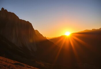 Naklejka premium Golden sunset paints majestic peaks, shadows lengthen across valleys, image, sky