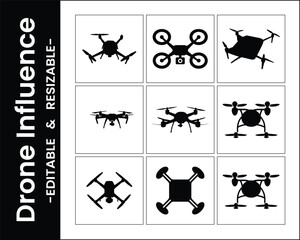 Collection Of Drone Silhouettes With Different Designs Vector Graphic Set