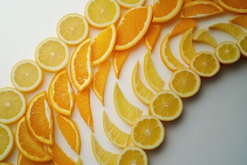 Colorful Arrangement of Lemon and Orange Slices on White Background
