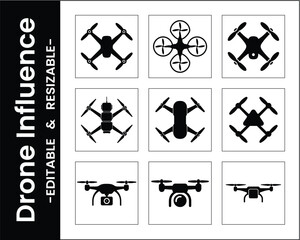 Drone Vector Icons Set Black And White Quadcopter Illustration Collection