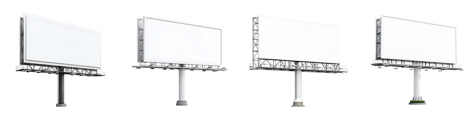Obraz premium Versatile, empty billboards for advertising, featuring a sleek, modern design in varying heights, ideal for promotional campaigns and marketing purposes in urban settings