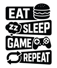Gaming quotes - Eat sleep game repeat vector Design – Gamer Quote Typography with Icons