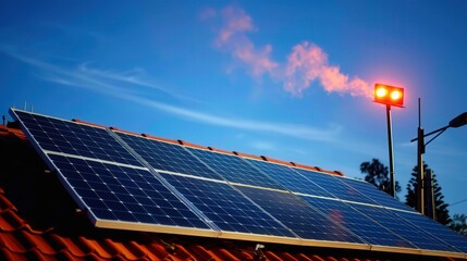 Solar panels installed on a rooftop, utilizing the sun's energy for sustainable power generation.