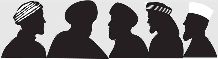 Islamic Scholar Men Silhouette, Silhouette of Muslim Leaders.