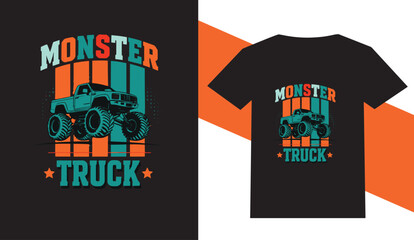 Monster Truck T Shirt Design with Retro Colors and Graphic Illustration