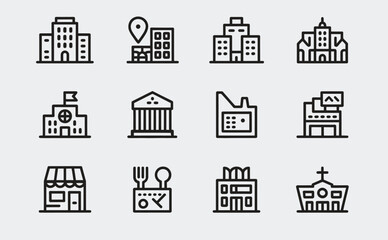 Vector black building icon set
