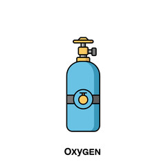 Oxygen tank icon with label in flat blue style