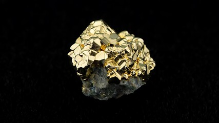 Golden Pyrite Cluster Specimen on Matrix Fool s Gold Mineral on Black Background