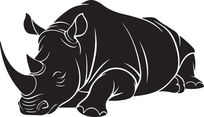 Resting Rhino Lying Down in Peaceful Pose Silhouette