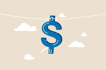 Money laundering and financial crime, cleaning dirty money process, tax cheating or illegal profit concept, US dollar sign hanging dry after laundry or wash metaphor of money laundering.