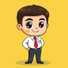 Cheerful Cartoon Boy in Business Attire