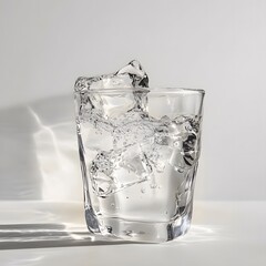 glass of water with ice, isolated whte background.