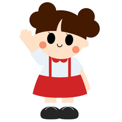 A school girl wearing a red school uniform