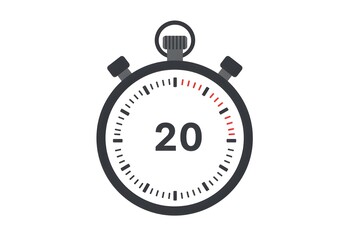 A simple illustration of a stopwatch showing the number twenty in the center of the clock face