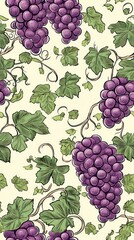 Elegant Grapes Pattern Background Perfect for Food Packaging and Recipe Designs