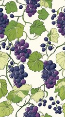 Seamless Grape Pattern Background for Textile Designs, Wallpapers and Digital Paper for Food Industry