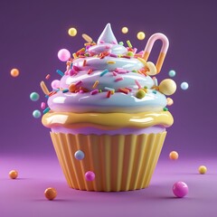 A cupcake icon with sprinkles and glossy frosting.