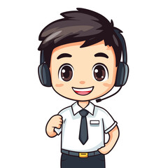 Cheerful Cartoon Boy in Headset White Shirt and Tie