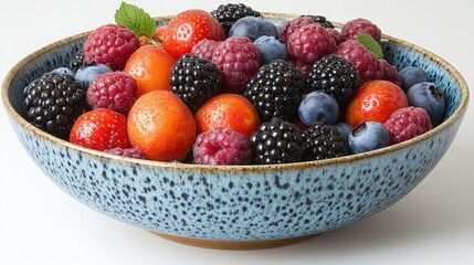 Vibrant Bowl of Fresh Mixed Berries and Fruits on White Background