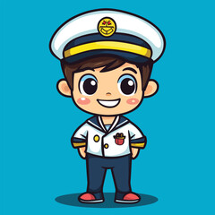 Cheerful Cartoon Boy in Sailor Uniform with Detailed Features