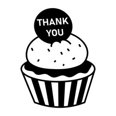 A hand drawn style icon of a cupcake 
