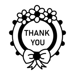 A hand drawn style icon of a decorative thank you wreath 