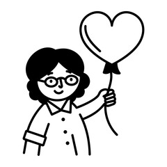 A character holding balloon, doodle style icon 
