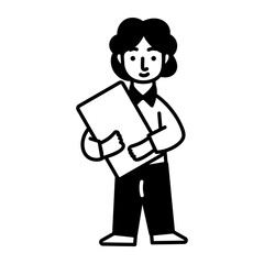 A teacher holding file in hand, doodle style icon 
