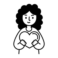 A teacher holding heart, doodle style icon 
