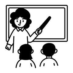 A teacher giving a class lecture, hand drawn style icon 
