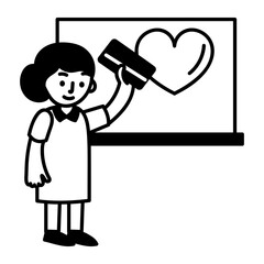 A blackboard cleaning character icon in hand drawn style 